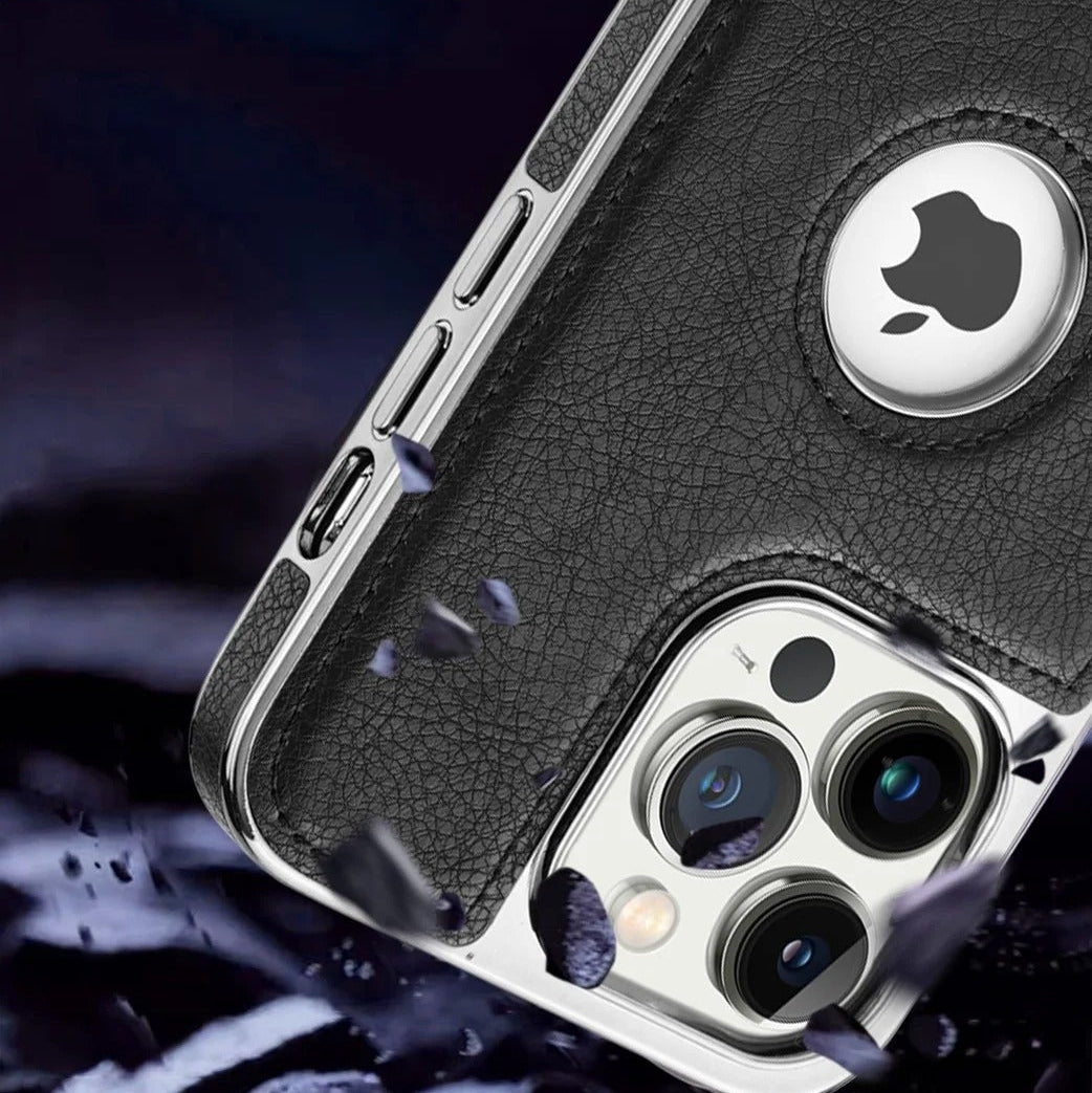 Luxury iPhone Case — Ultra-Thin PU Leather Cover with Invisible Fold Kickstand, Electroplated Bezel, Anti-Fingerprint Anti-Scratch Dustproof Non-Slip Design