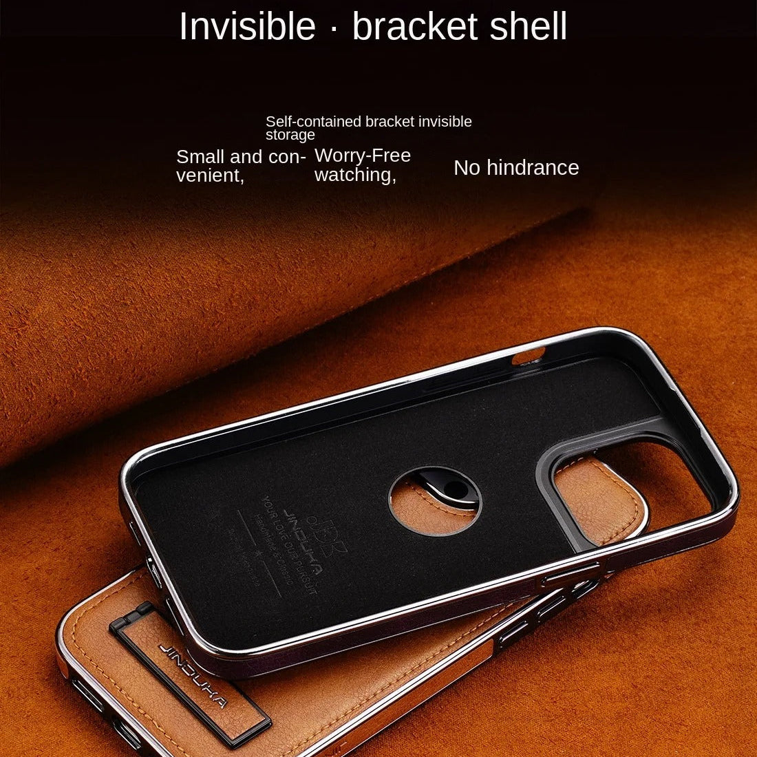 Luxury iPhone Case — Ultra-Thin PU Leather Cover with Invisible Fold Kickstand, Electroplated Bezel, Anti-Fingerprint Anti-Scratch Dustproof Non-Slip Design