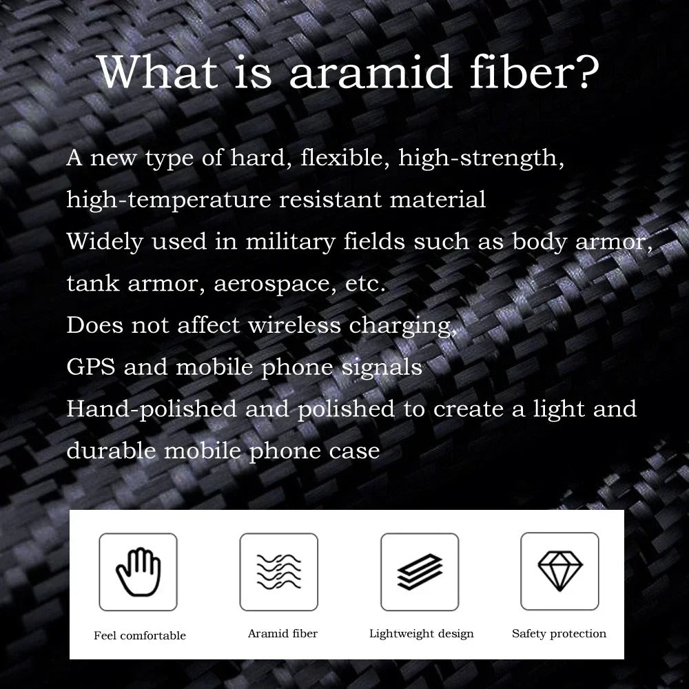 Luxury iPhone Case — Ultra-Thin Real Kevlar Aramid Carbon Fiber MagSafe Cover with 1500D/600D Lightweight Protection and Scratch-Resistant Design