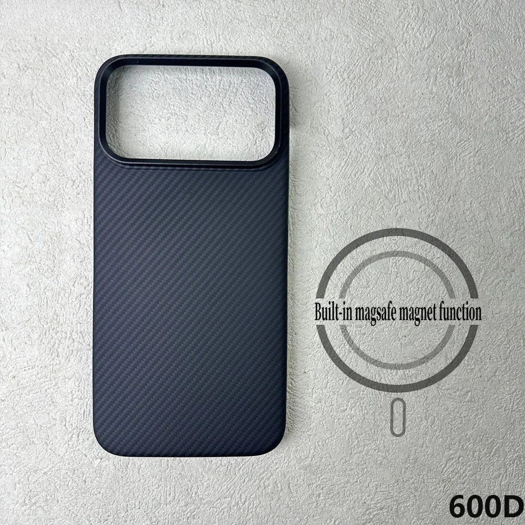 Luxury iPhone Case — Ultra-Thin Real Kevlar Aramid Carbon Fiber MagSafe Cover with 1500D/600D Lightweight Protection and Scratch-Resistant Design