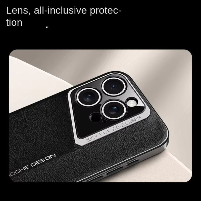 Luxury iPhone Case — Vegan Leather Hard Back Cover with Camera Lens Protection, Anti-Fingerprint Anti-Scratch Design & Elegant Minimal Style