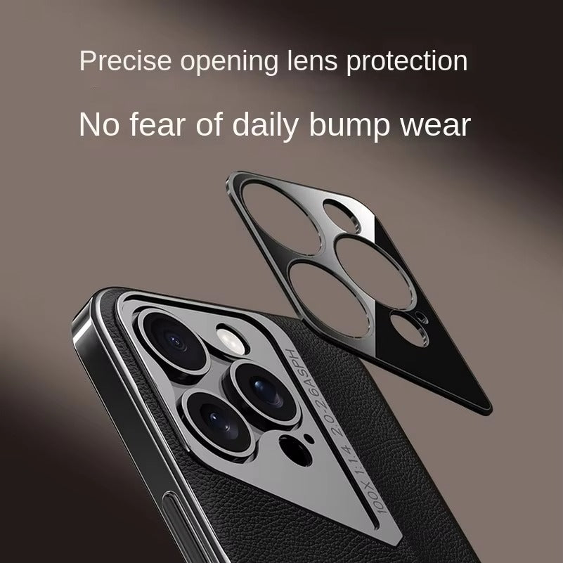 Luxury iPhone Case — Vegan Leather Hard Back Cover with Camera Lens Protection, Anti-Fingerprint Anti-Scratch Design & Elegant Minimal Style