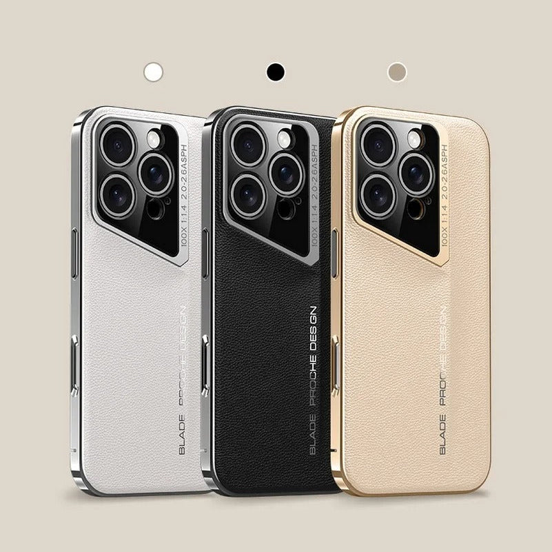 Luxury iPhone Case — Vegan Leather Hard Back Cover with Camera Lens Protection, Anti-Fingerprint Anti-Scratch Design & Elegant Minimal Style