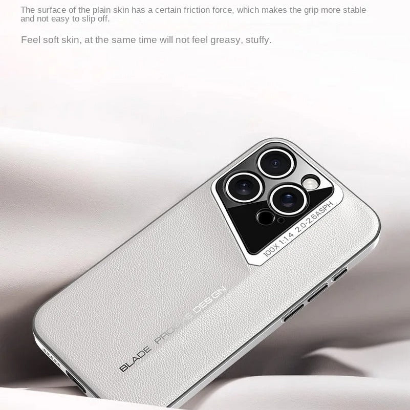 Luxury iPhone Case — Vegan Leather Hard Back Cover with Camera Lens Protection, Anti-Fingerprint Anti-Scratch Design & Elegant Minimal Style