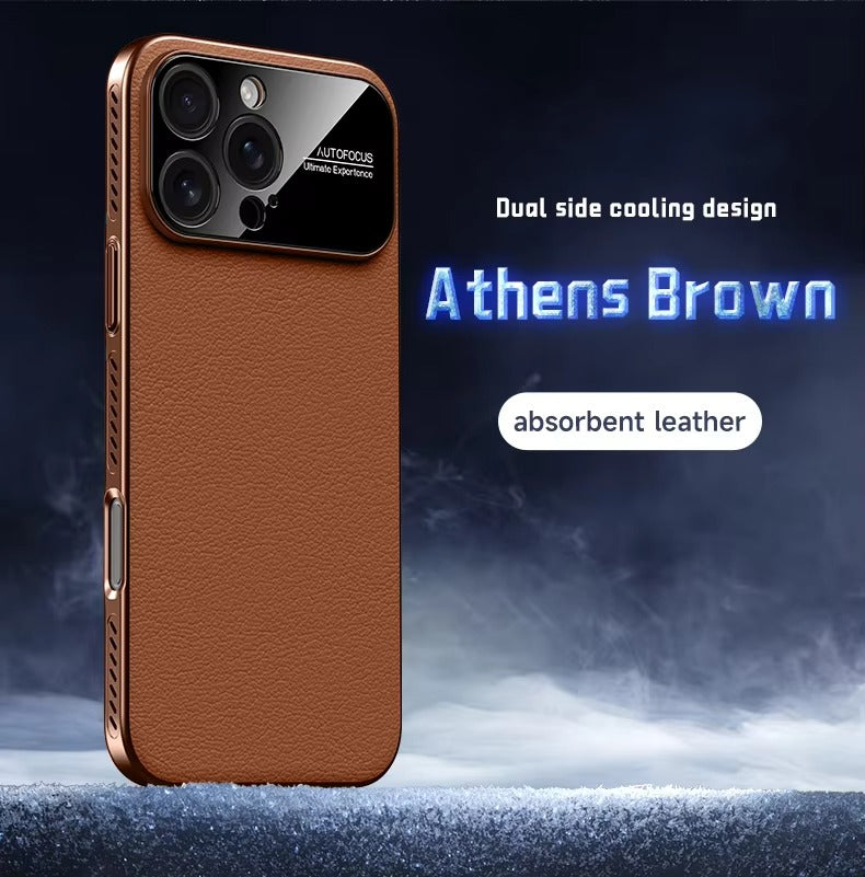Luxury iPhone Case — Vegan Leather Heat-Dissipation Cover with Strong Magnetic Adsorption, Camera Lens Protector, Shockproof Dual-Layer Full-Coverage Design
