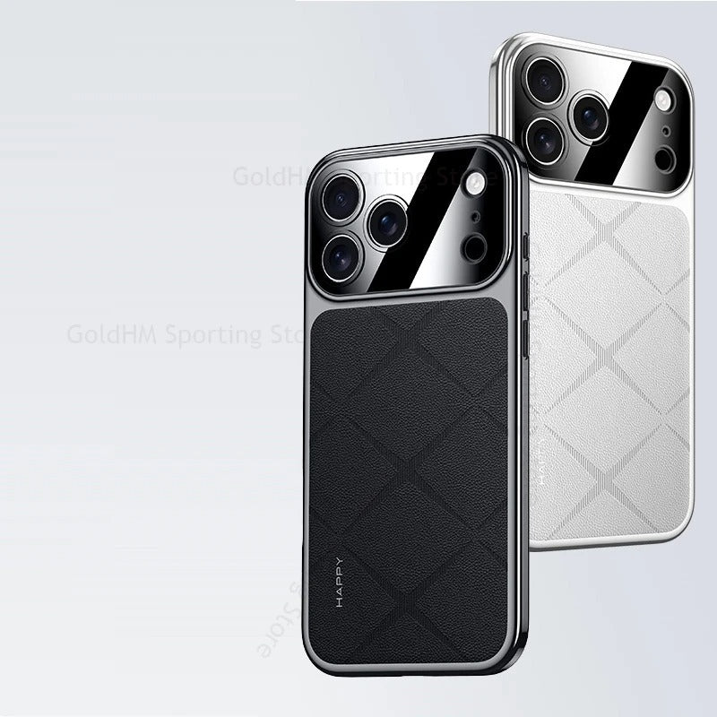 Luxury iPhone Case — Vegan Leather Integrated-Lens Cover with Scratch-Resistant Anti-Fingerprint Protection, Shockproof Non-Slip Half-Wrapped Design