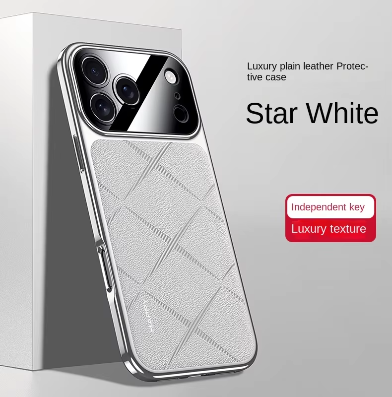 Luxury iPhone Case — Vegan Leather Integrated-Lens Cover with Scratch-Resistant Anti-Fingerprint Protection, Shockproof Non-Slip Half-Wrapped Design