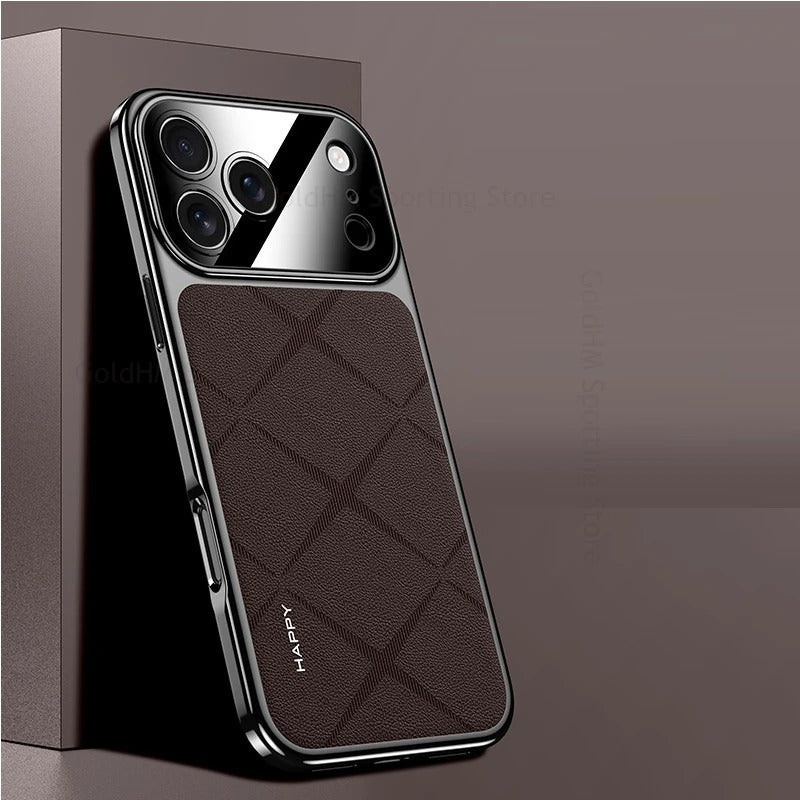 Luxury iPhone Case — Vegan Leather Integrated-Lens Cover with Scratch-Resistant Anti-Fingerprint Protection, Shockproof Non-Slip Half-Wrapped Design