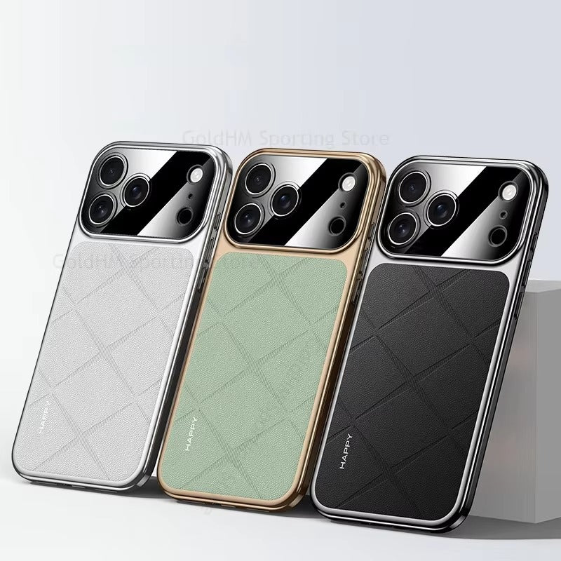 Luxury iPhone Case — Vegan Leather Integrated-Lens Cover with Scratch-Resistant Anti-Fingerprint Protection, Shockproof Non-Slip Half-Wrapped Design