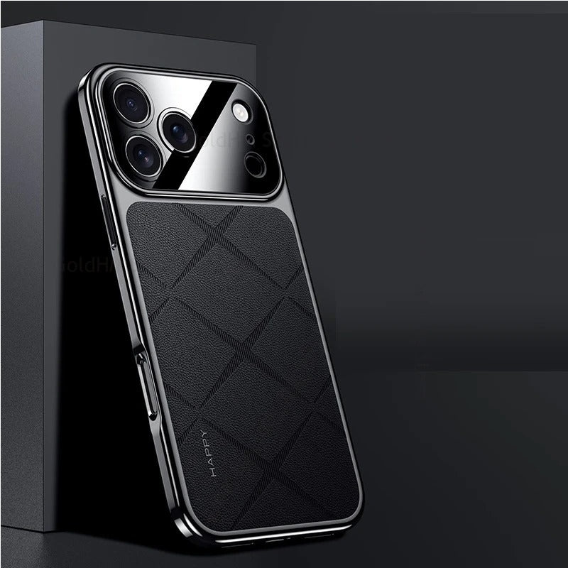 Luxury iPhone Case — Vegan Leather Integrated-Lens Cover with Scratch-Resistant Anti-Fingerprint Protection, Shockproof Non-Slip Half-Wrapped Design