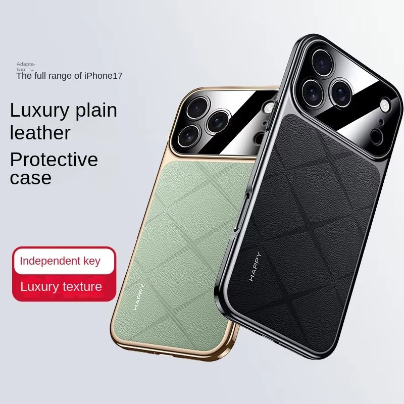 Luxury iPhone Case — Vegan Leather Integrated-Lens Cover with Scratch-Resistant Anti-Fingerprint Protection, Shockproof Non-Slip Half-Wrapped Design