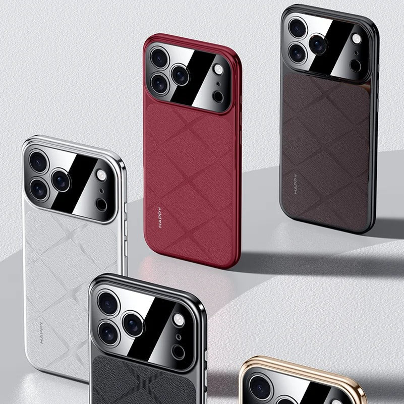 Luxury iPhone Case — Vegan Leather Integrated-Lens Cover with Scratch-Resistant Anti-Fingerprint Protection, Shockproof Non-Slip Half-Wrapped Design