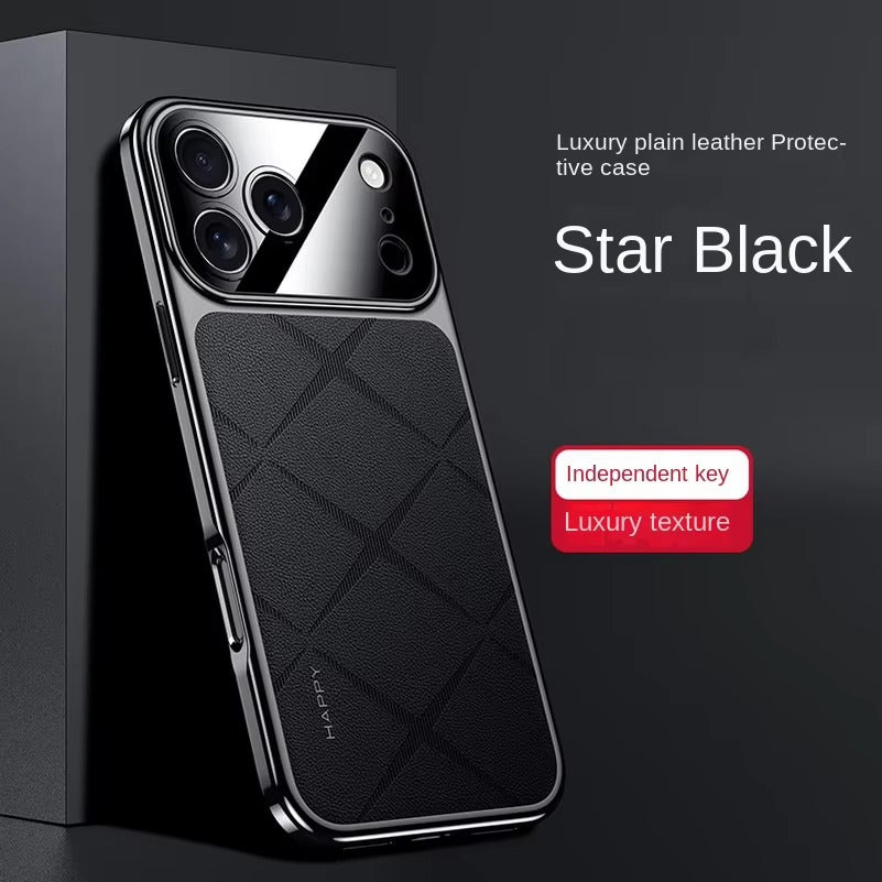 Luxury iPhone Case — Vegan Leather Integrated-Lens Cover with Scratch-Resistant Anti-Fingerprint Protection, Shockproof Non-Slip Half-Wrapped Design