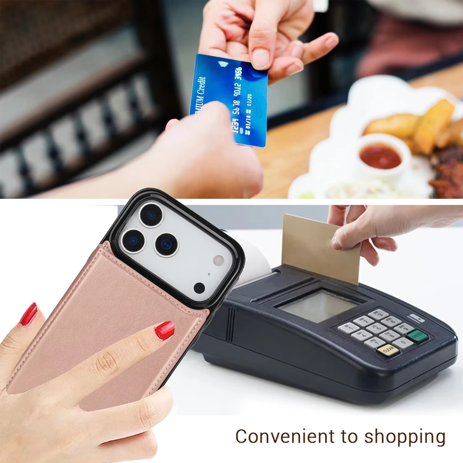 Luxury iPhone Case — Wallet Cover with Card Holder, Faux Leather Kickstand, Double Magnetic Clasp, Durable Shockproof Soft Case, Plain Design