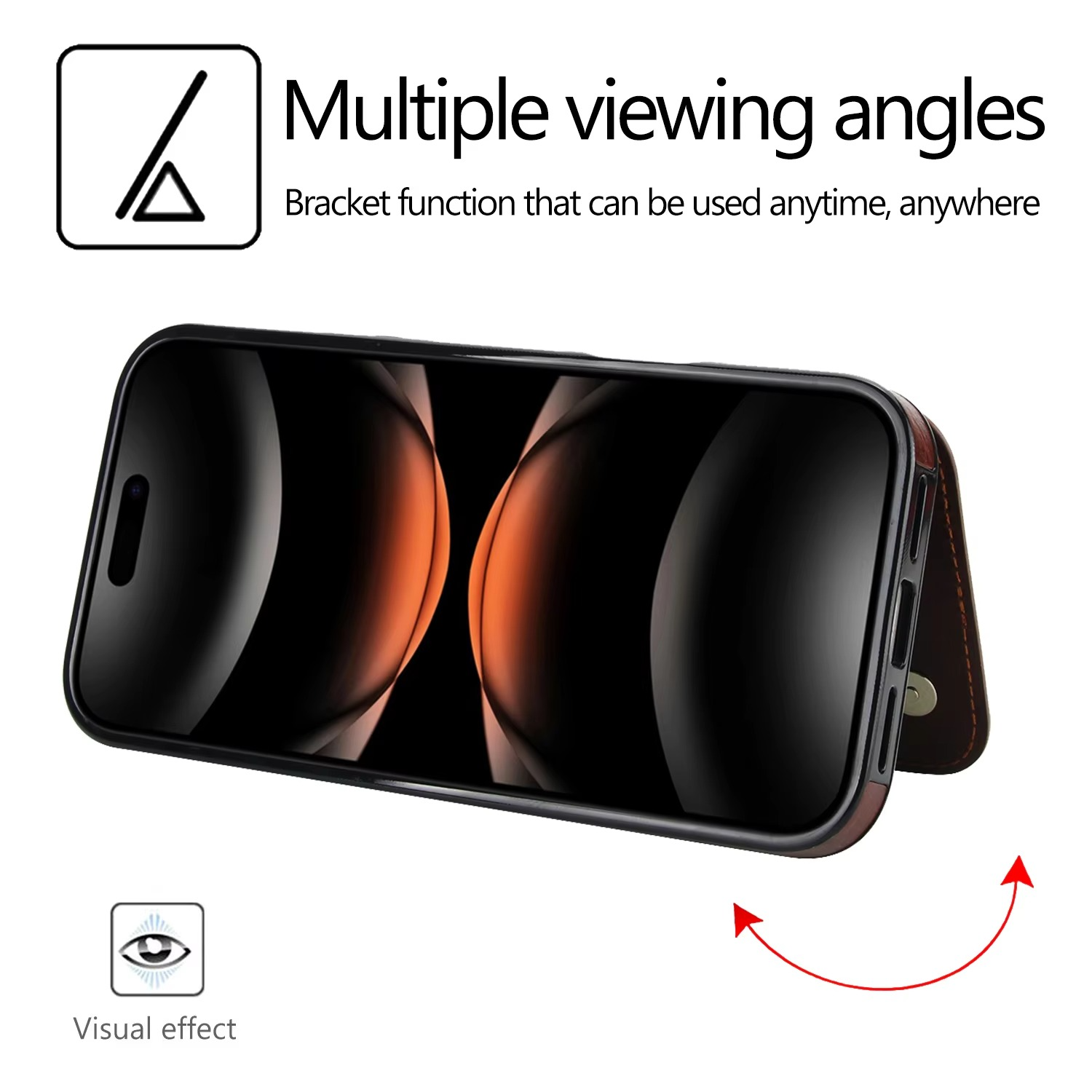 Luxury iPhone Case — Wallet Cover with Card Holder, Faux Leather Kickstand, Double Magnetic Clasp, Durable Shockproof Soft Case, Plain Design