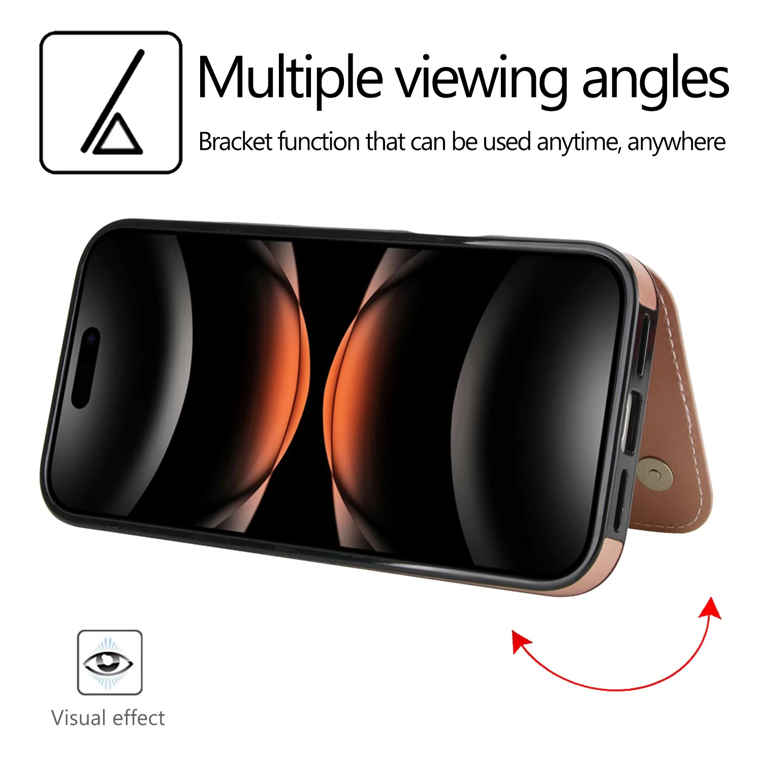 Luxury iPhone Case — Wallet Cover with Card Holder, Faux Leather Kickstand, Double Magnetic Clasp, Durable Shockproof Soft Case, Plain Design