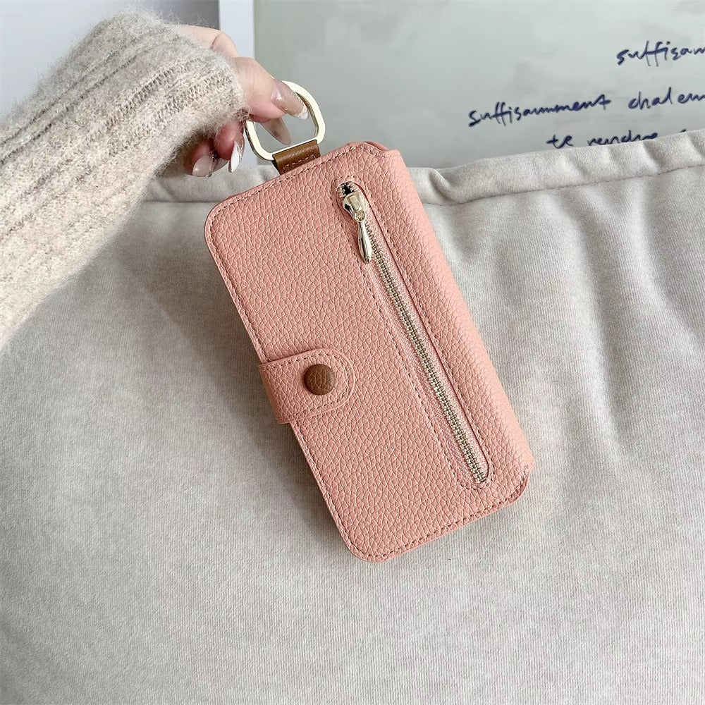 Luxury iPhone Case — Wrist-Strap Wallet Flip Leather Cover with Card Slots, Shockproof Protective Design & Full-Access Functional Fit