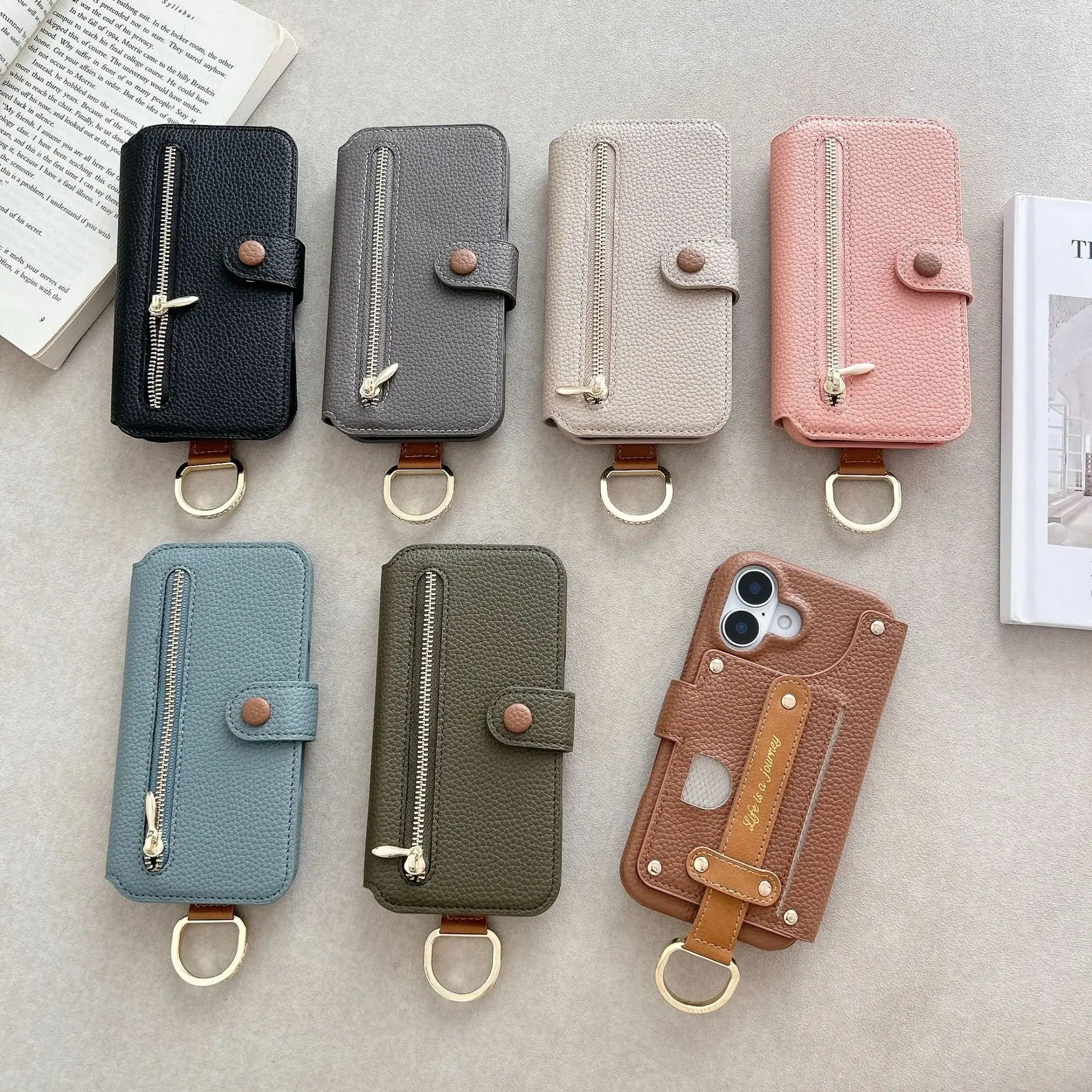 Luxury iPhone Case — Wrist-Strap Wallet Flip Leather Cover with Card Slots, Shockproof Protective Design & Full-Access Functional Fit