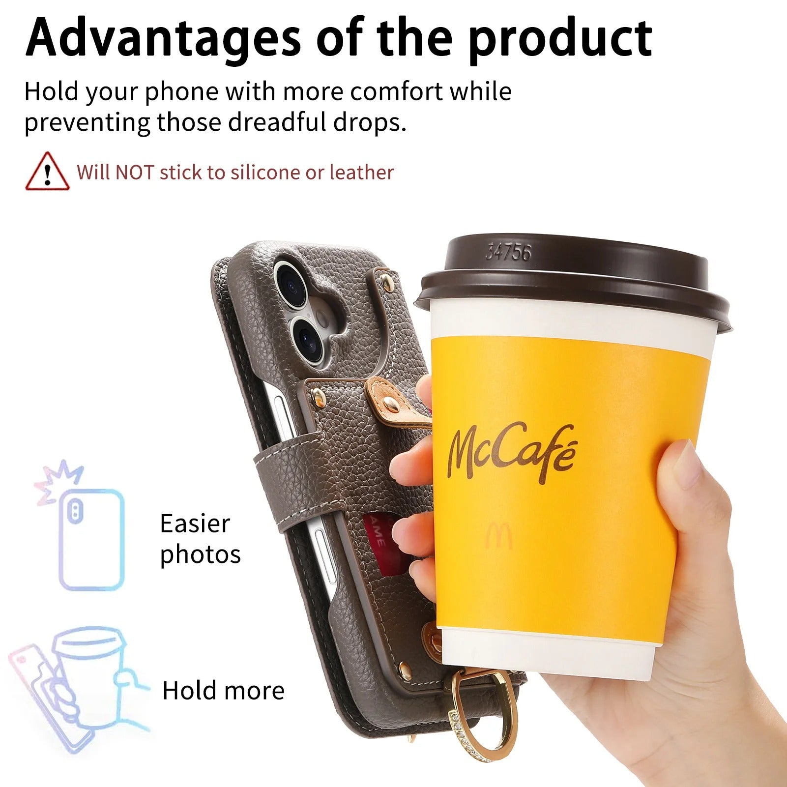 Luxury iPhone Case — Wrist-Strap Wallet Flip Leather Cover with Card Slots, Shockproof Protective Design & Full-Access Functional Fit