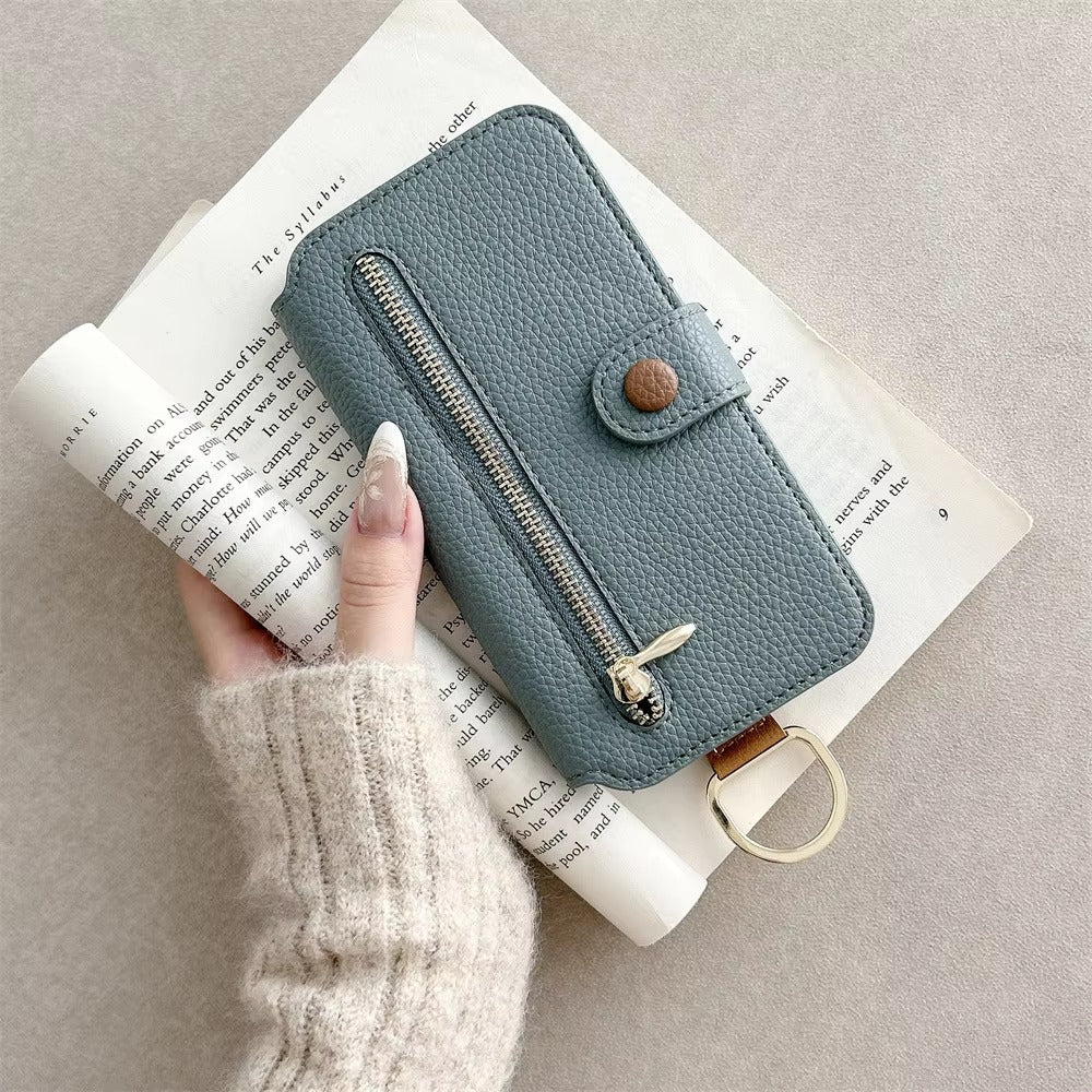 Luxury iPhone Case — Wrist-Strap Wallet Flip Leather Cover with Card Slots, Shockproof Protective Design & Full-Access Functional Fit