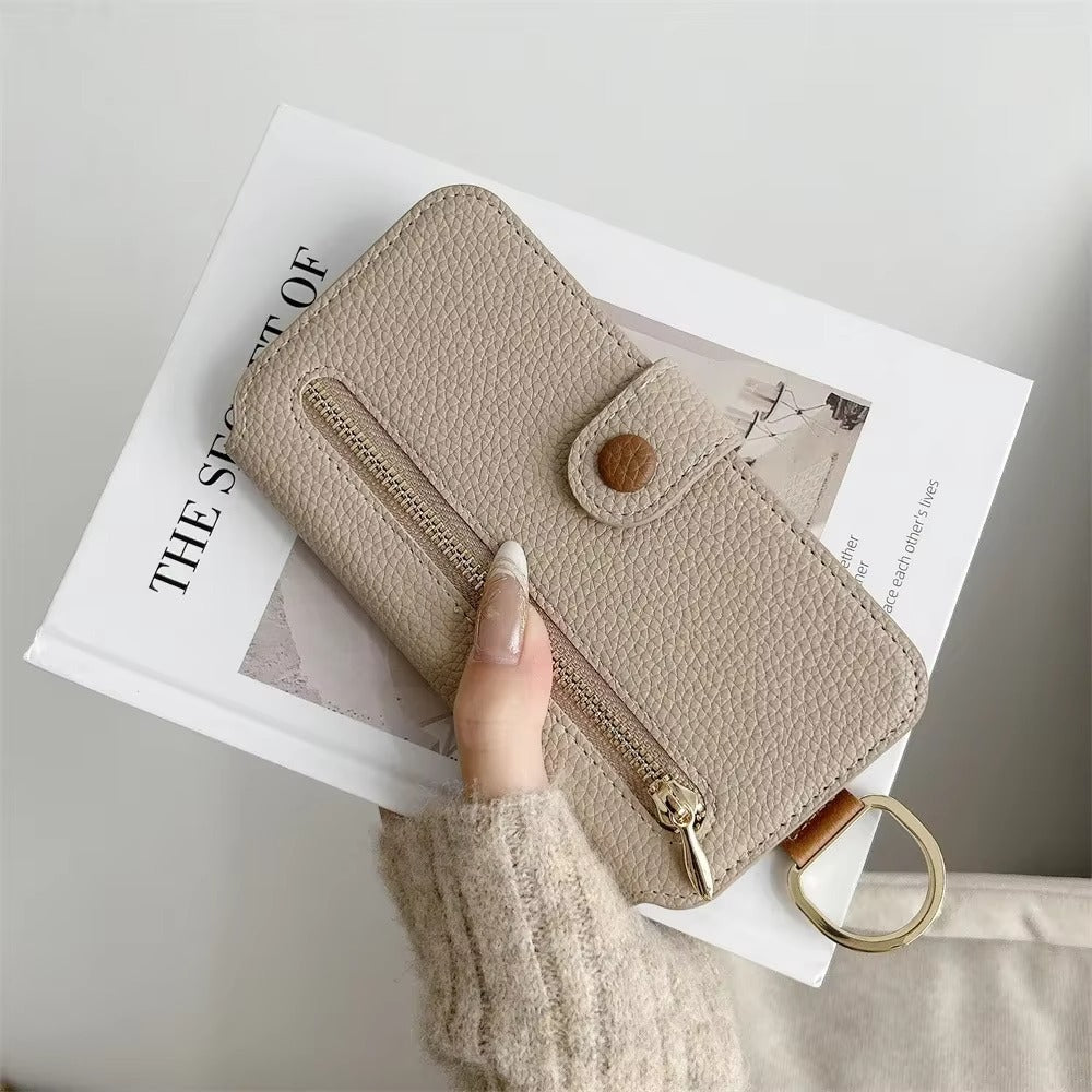 Luxury iPhone Case — Wrist-Strap Wallet Flip Leather Cover with Card Slots, Shockproof Protective Design & Full-Access Functional Fit