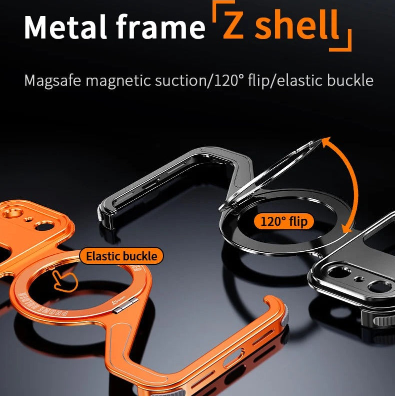 Luxury iPhone Case — Z-Shape Aluminum Alloy Frameless Magnetic Cover with Metal Shockproof Protection and Slim Minimal Design