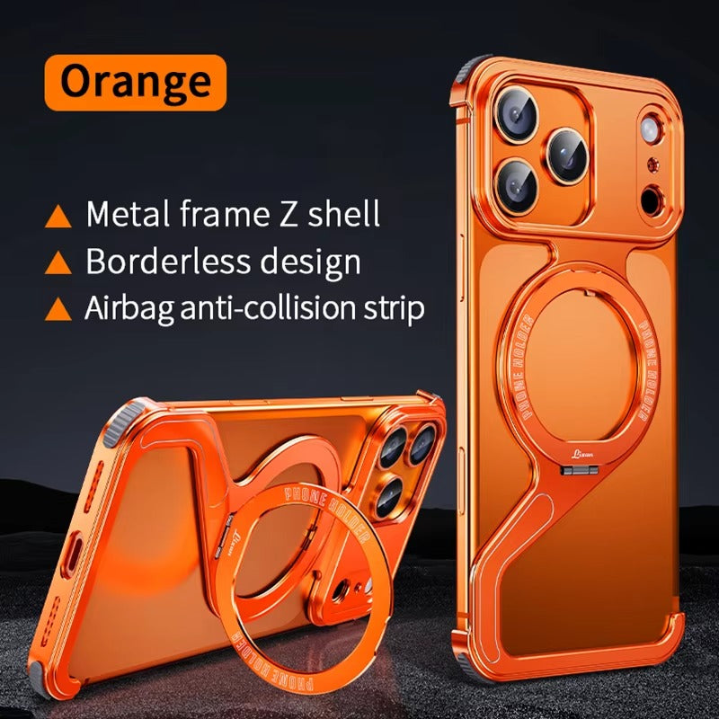 Luxury iPhone Case — Z-Shape Aluminum Alloy Frameless Magnetic Cover with Metal Shockproof Protection and Slim Minimal Design