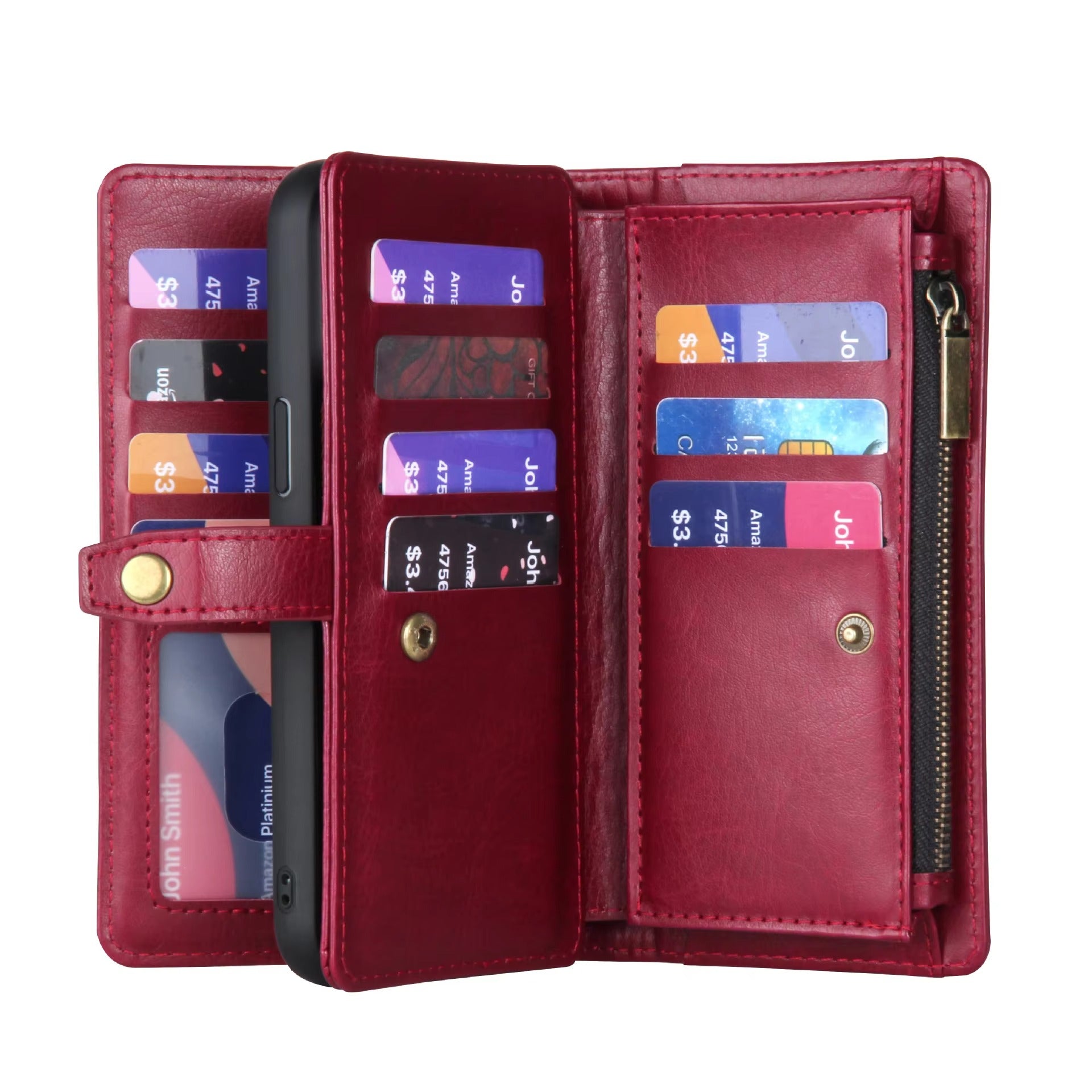 Luxury iPhone Case — 2-in-1 Detachable Magnetic Flip Leather Wallet with Zipper Purse, Dual-Layer Protection and Anti-Fingerprint Design