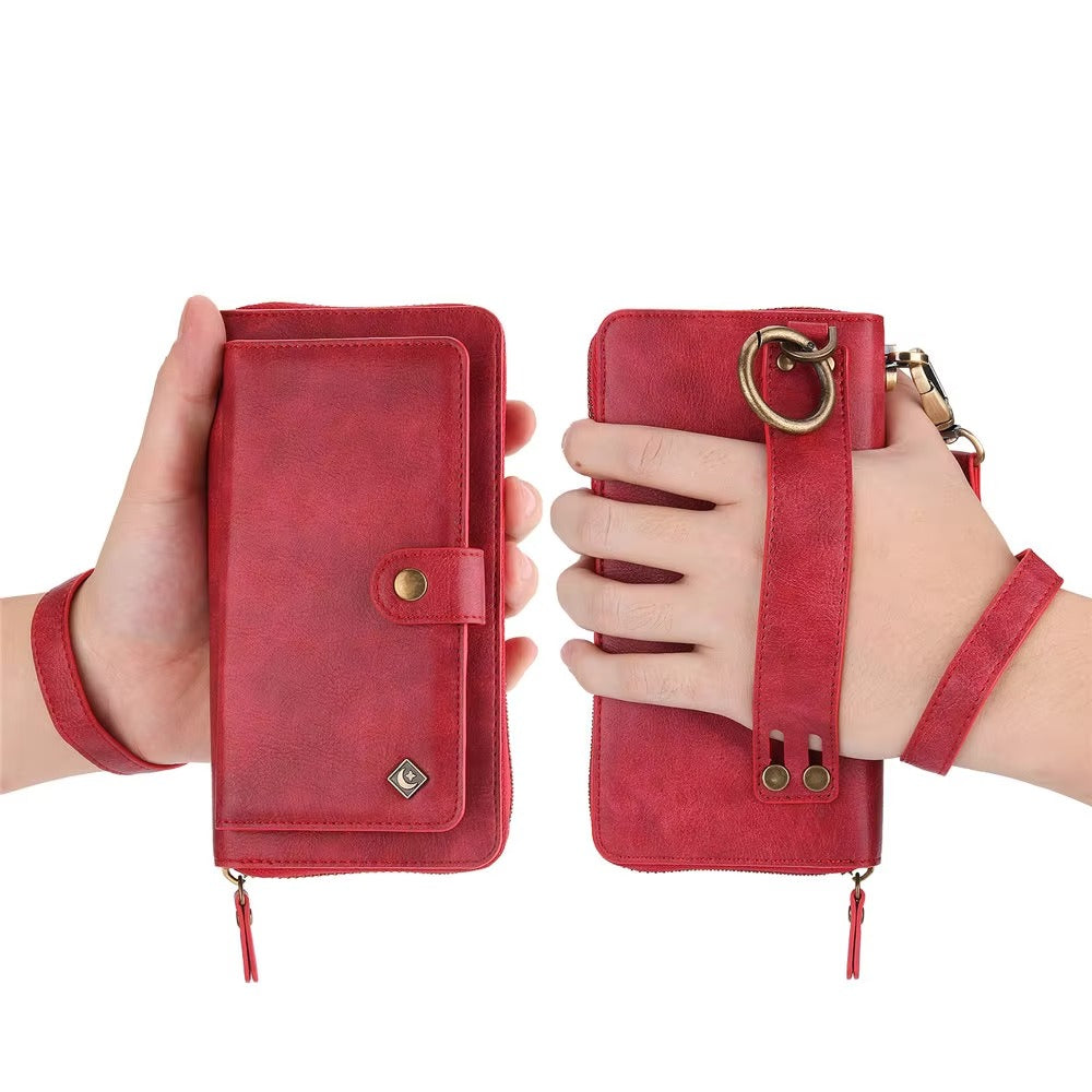 Luxury iPhone Case — Zipper Leather Wallet Cover with Card Slots, Ring Holder and Wristband Purse Design