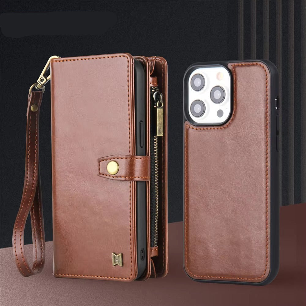 Luxury iPhone Case — 2-in-1 Detachable Magnetic Flip Leather Wallet with Zipper Purse, Dual-Layer Protection and Anti-Fingerprint Design