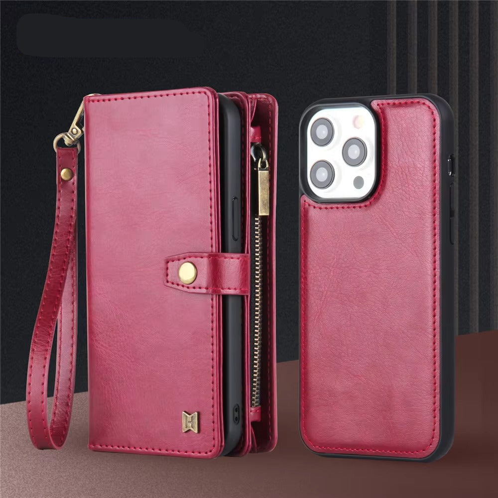 Luxury iPhone Case — 2-in-1 Detachable Magnetic Flip Leather Wallet with Zipper Purse, Dual-Layer Protection and Anti-Fingerprint Design