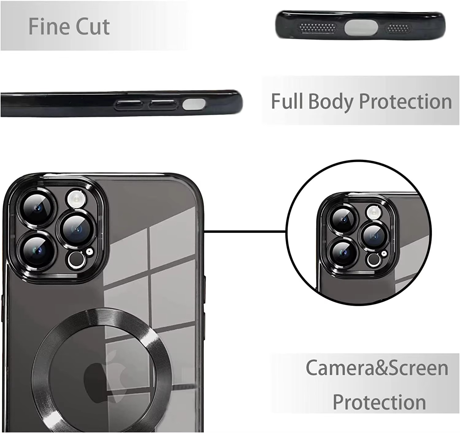 Luxury iPhone Clear Plating Magnetic Case — MagSafe Wireless Charging Compatible Cover with Lens Protection, Slim Transparent Shockproof Anti-Fingerprint Design