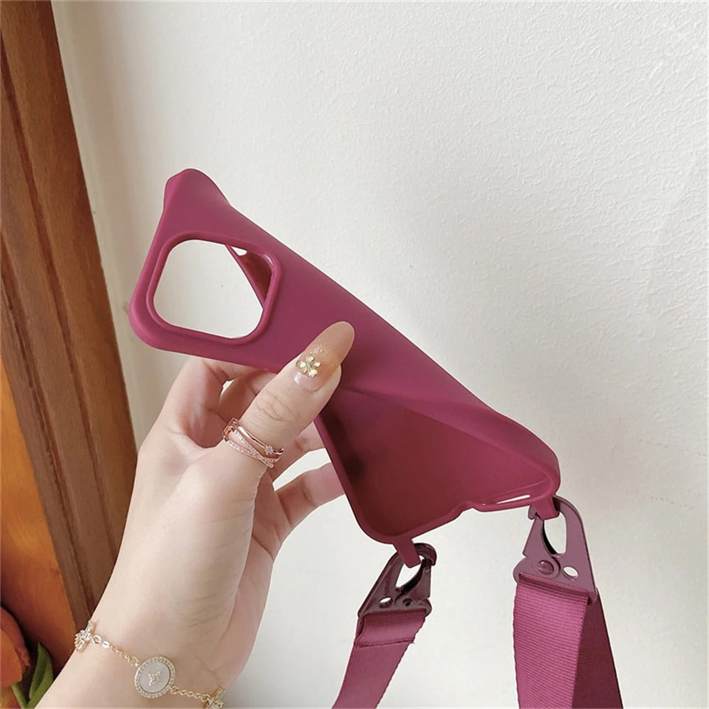 Luxury iPhone Case — Matte Silicone Shockproof Crossbody Cover with Lanyard, Anti-Fingerprint Anti-Scratch Dustproof Lightweight Transparent Design