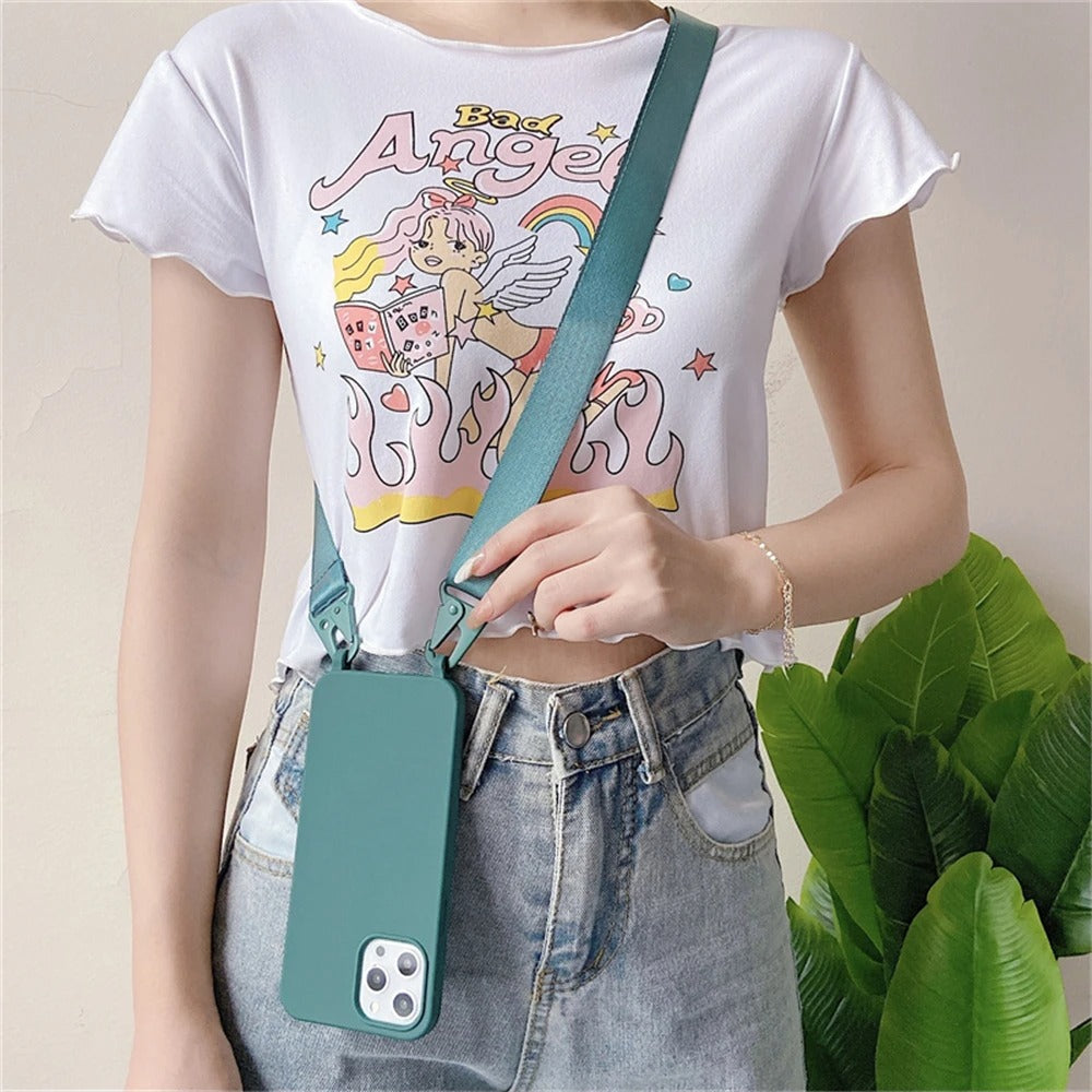 Luxury iPhone Case — Matte Silicone Shockproof Crossbody Cover with Lanyard, Anti-Fingerprint Anti-Scratch Dustproof Lightweight Transparent Design