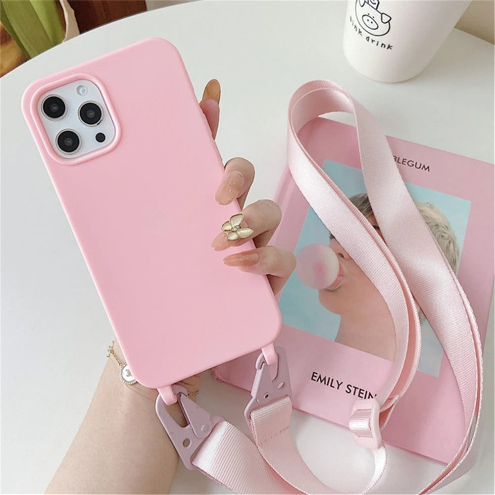 Luxury iPhone Case — Matte Silicone Shockproof Crossbody Cover with Lanyard, Anti-Fingerprint Anti-Scratch Dustproof Lightweight Transparent Design
