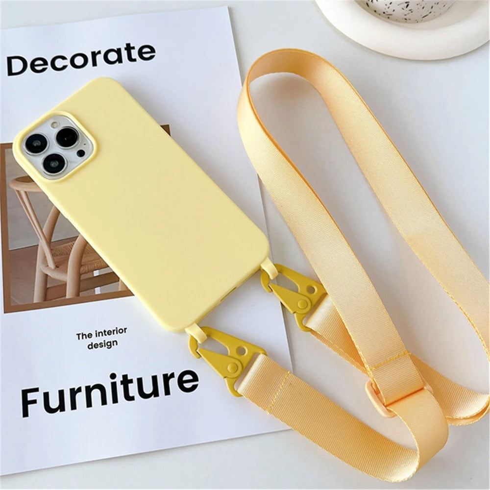 Luxury iPhone Case — Matte Silicone Shockproof Crossbody Cover with Lanyard, Anti-Fingerprint Anti-Scratch Dustproof Lightweight Transparent Design