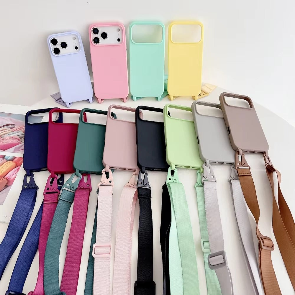 Luxury iPhone Case — Matte Silicone Shockproof Crossbody Cover with Lanyard, Anti-Fingerprint Anti-Scratch Dustproof Lightweight Transparent Design