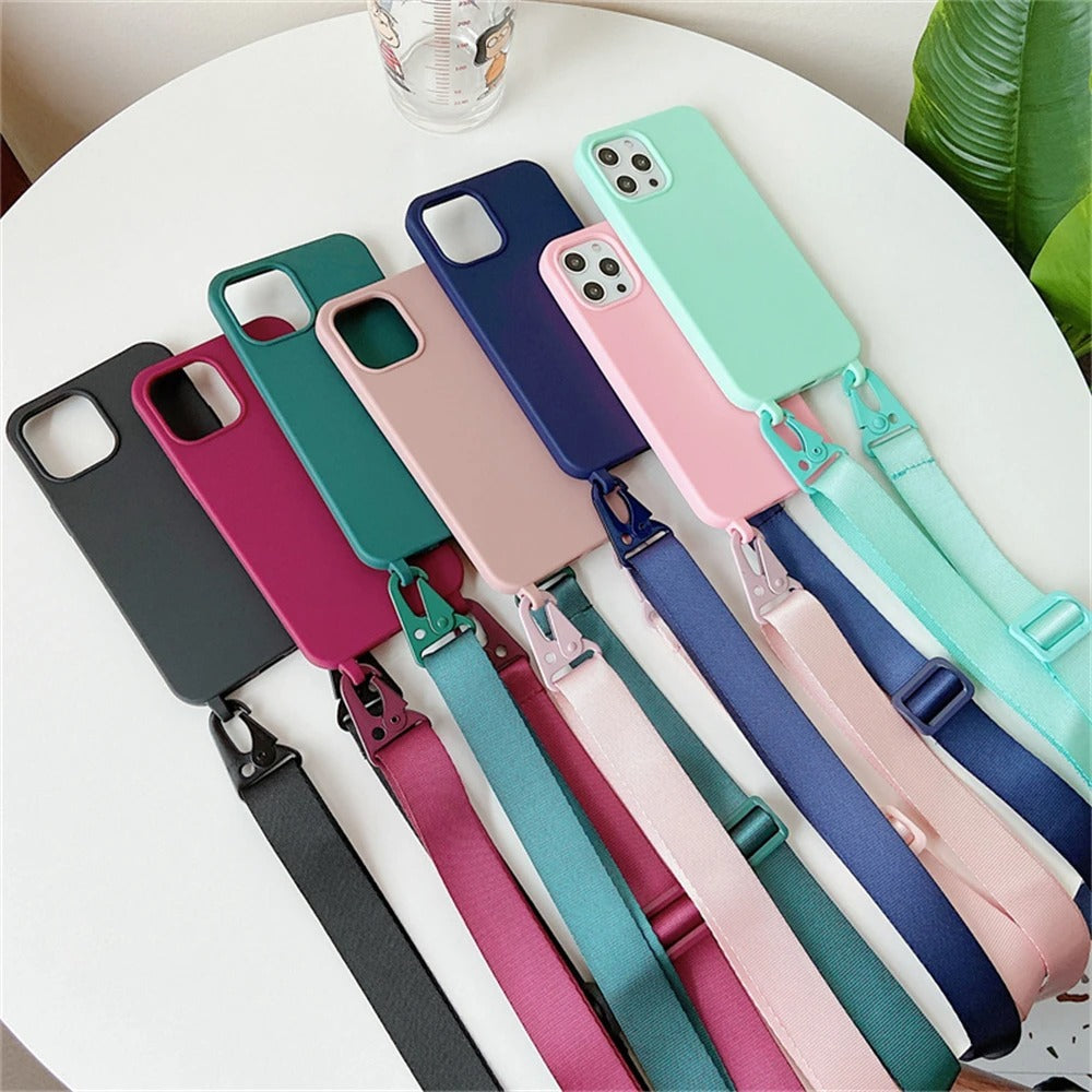 Luxury iPhone Case — Matte Silicone Shockproof Crossbody Cover with Lanyard, Anti-Fingerprint Anti-Scratch Dustproof Lightweight Transparent Design