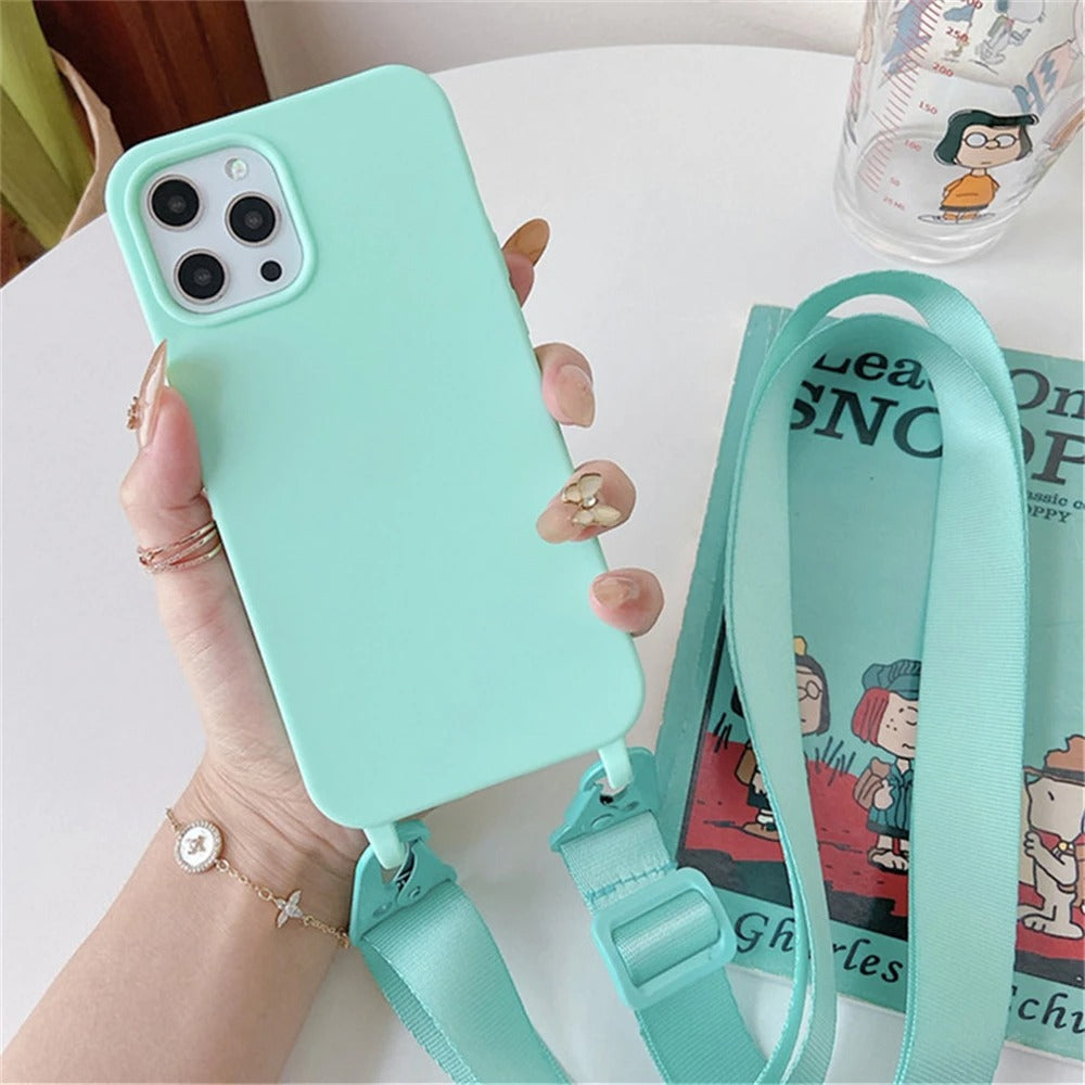Luxury iPhone Case — Matte Silicone Shockproof Crossbody Cover with Lanyard, Anti-Fingerprint Anti-Scratch Dustproof Lightweight Transparent Design