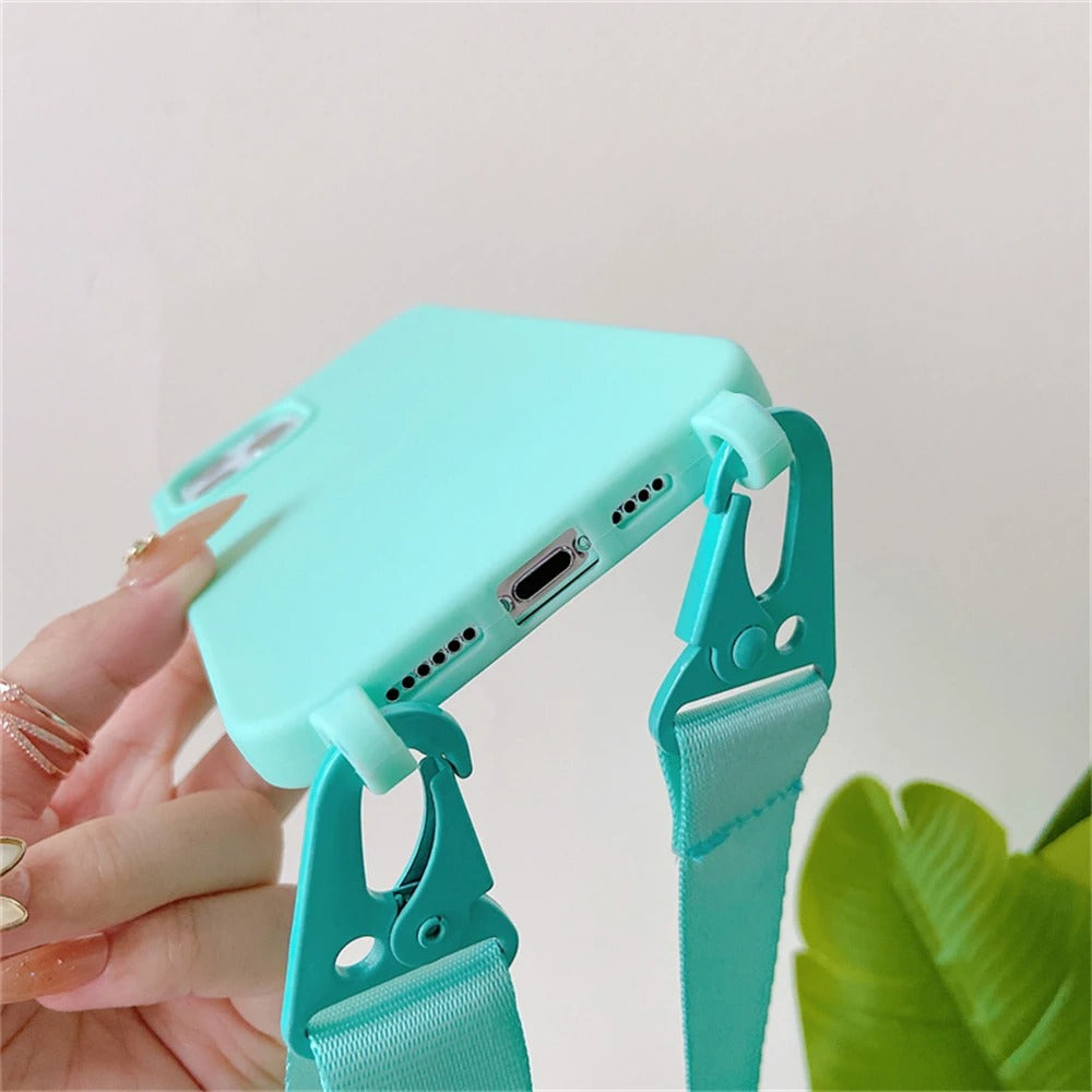 Luxury iPhone Case — Matte Silicone Shockproof Crossbody Cover with Lanyard, Anti-Fingerprint Anti-Scratch Dustproof Lightweight Transparent Design