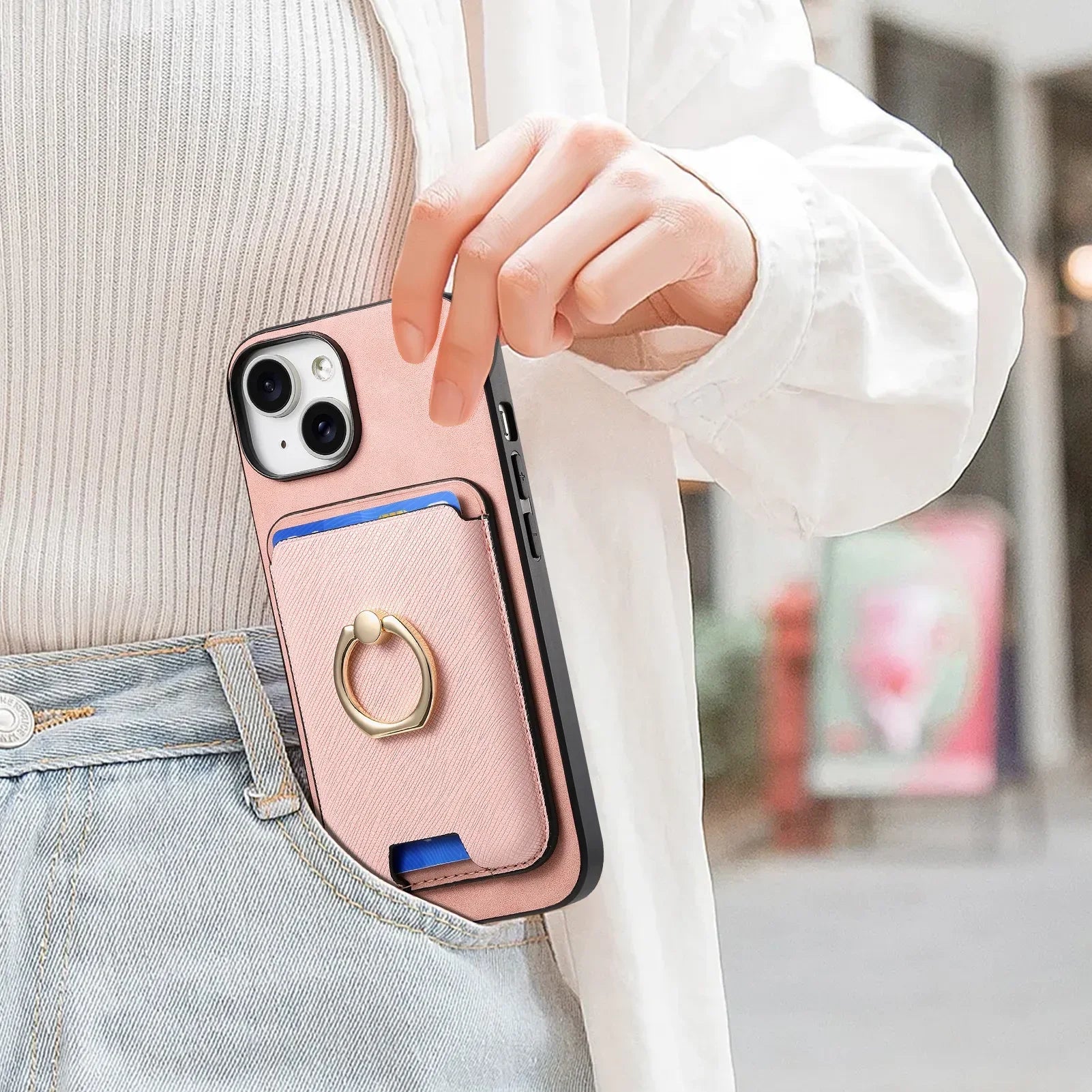 Luxury iPhone Detachable Magnetic Wallet Case — Leather Cover with Card Holder, Ring Stand Function, Shockproof Protection, Anti-Fingerprint Scratch-Resistant Design