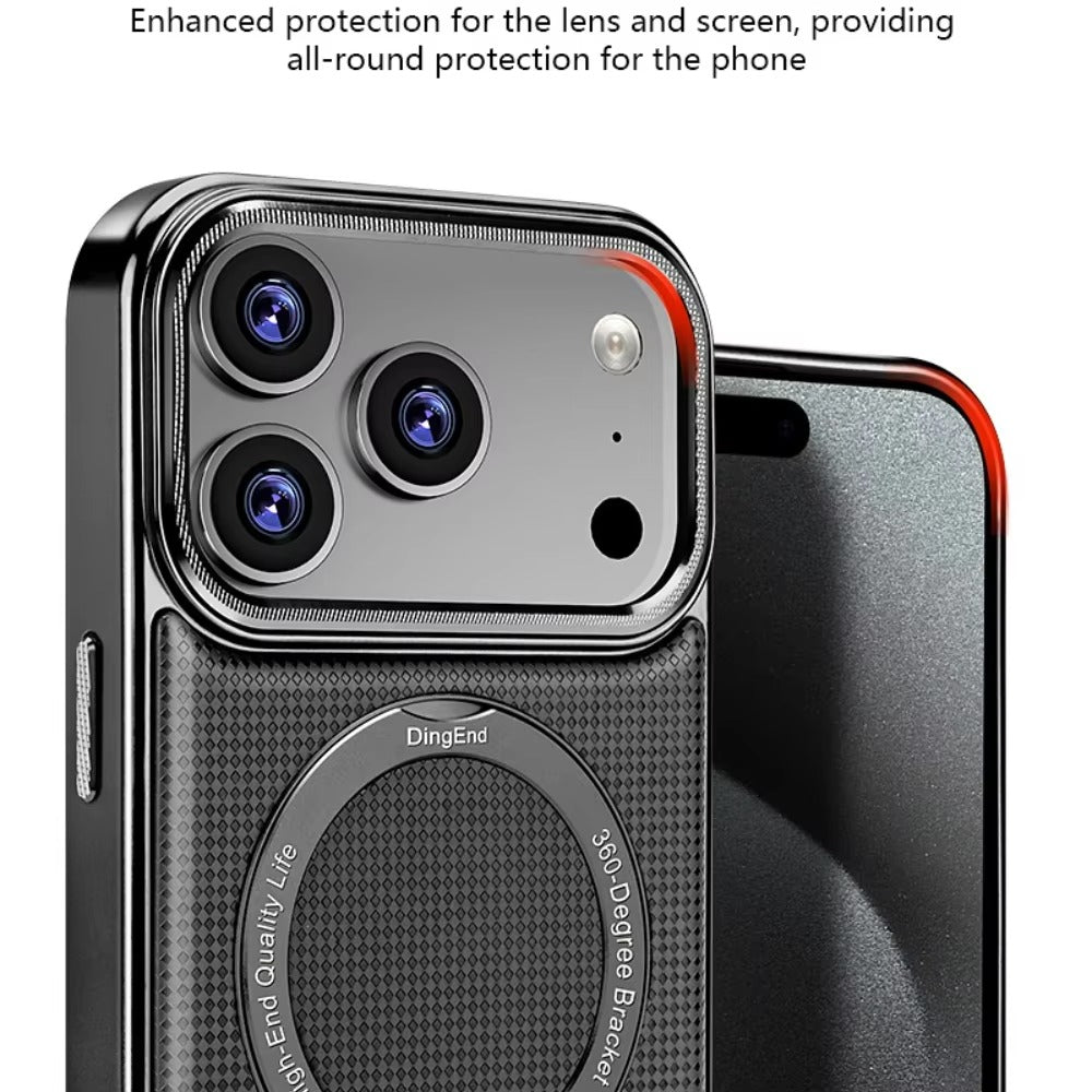 Luxury iPhone Diamond Pattern Leather Case — MagSafe Magnetic Charging, Rotating Bracket Holder, Full Coverage Shockproof Anti-Fingerprint Protection