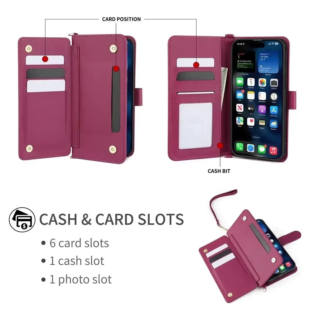 Luxury iPhone Flip Wallet Case — Leather Cover with Card Holder, Shockproof Protective Design, Stylish Full Body Phone Case with Added Functionality