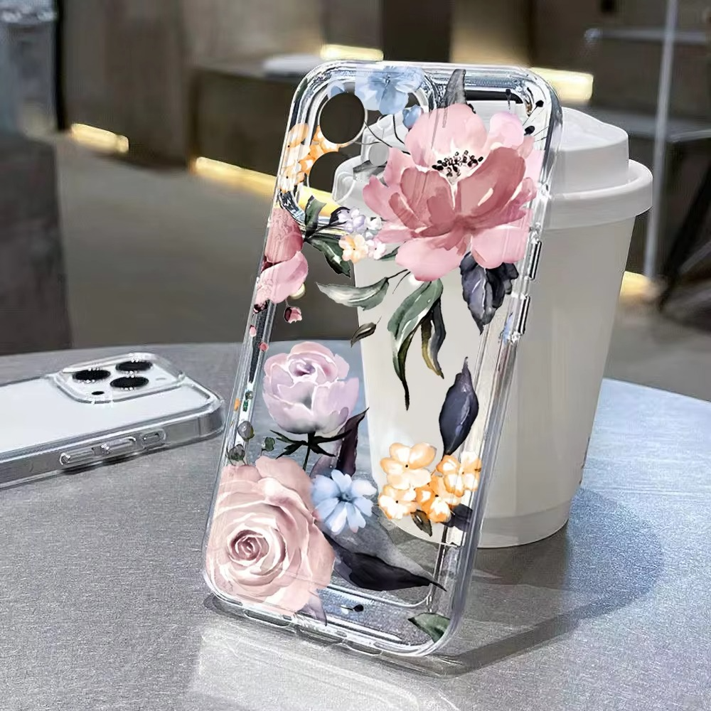 Luxury iPhone Case — Transparent Liquid Silicone Floral Shockproof Cover with Anti-Scratch Dustproof Non-Slip Lightweight Aesthetic Design