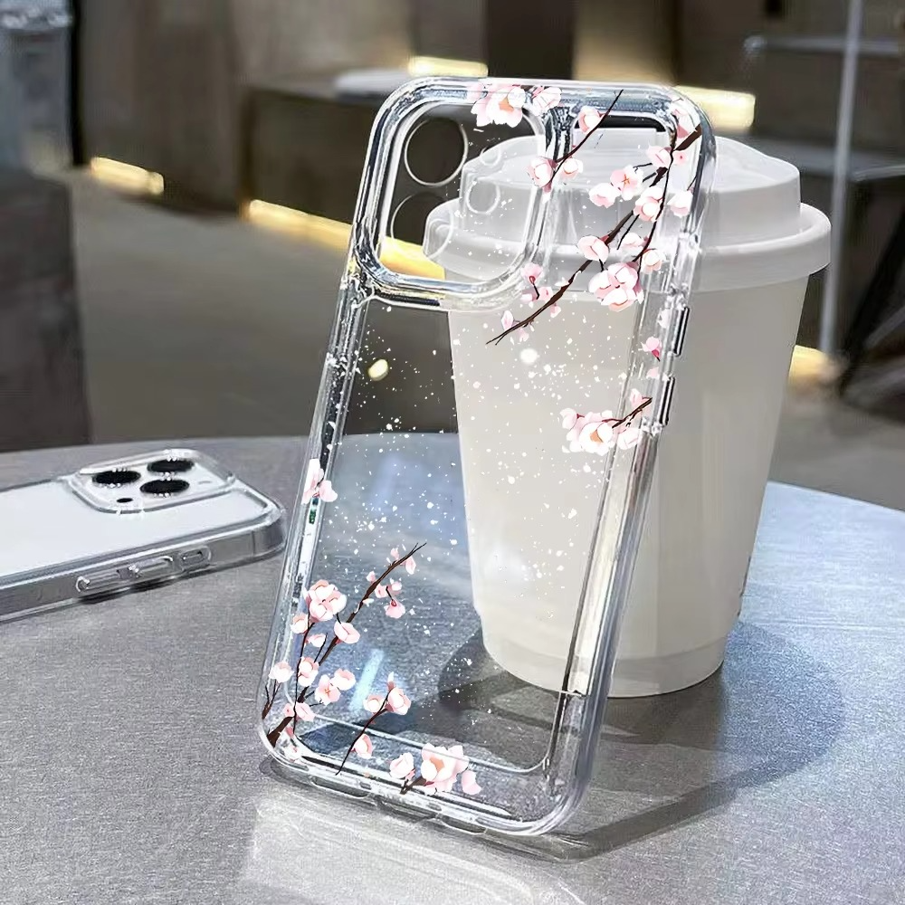 Luxury iPhone Case — Transparent Liquid Silicone Floral Shockproof Cover with Anti-Scratch Dustproof Non-Slip Lightweight Aesthetic Design