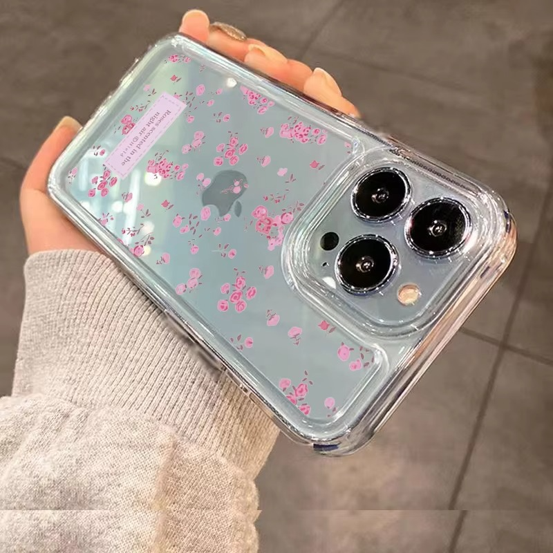 Luxury iPhone Case — Transparent Liquid Silicone Floral Shockproof Cover with Anti-Scratch Dustproof Non-Slip Lightweight Aesthetic Design
