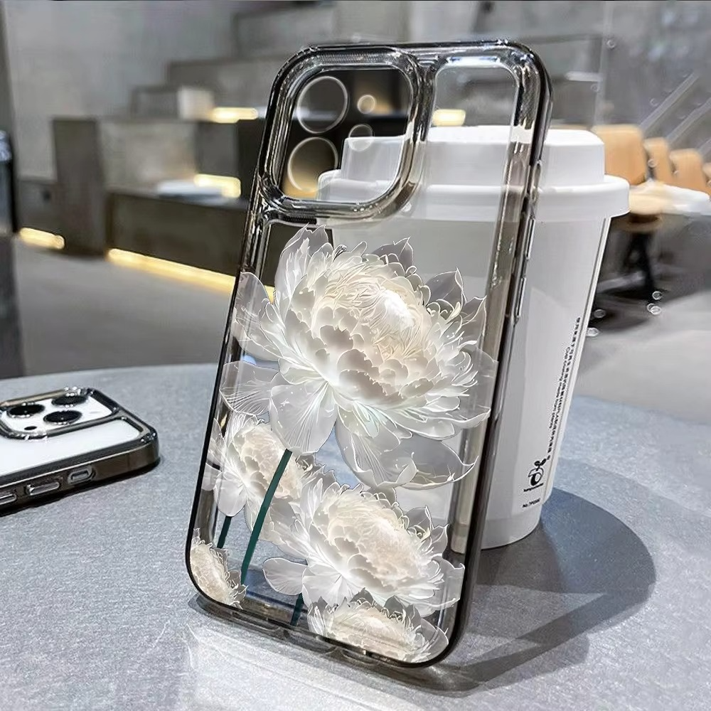 Luxury iPhone Case — Transparent Liquid Silicone Floral Shockproof Cover with Anti-Scratch Dustproof Non-Slip Lightweight Aesthetic Design