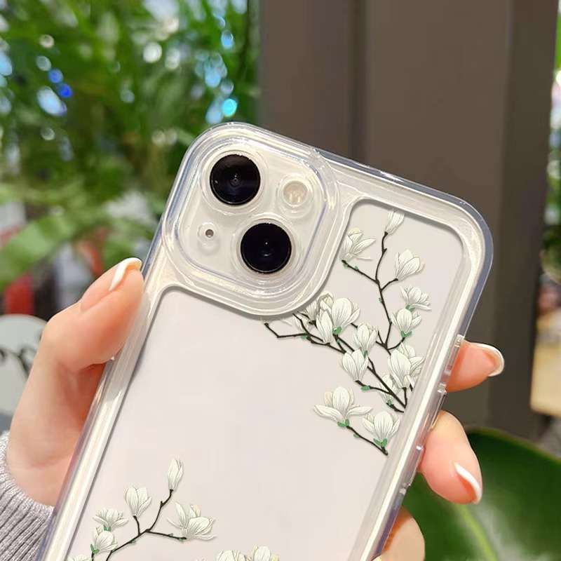 Luxury iPhone Case — Transparent Liquid Silicone Floral Shockproof Cover with Anti-Scratch Dustproof Non-Slip Lightweight Aesthetic Design