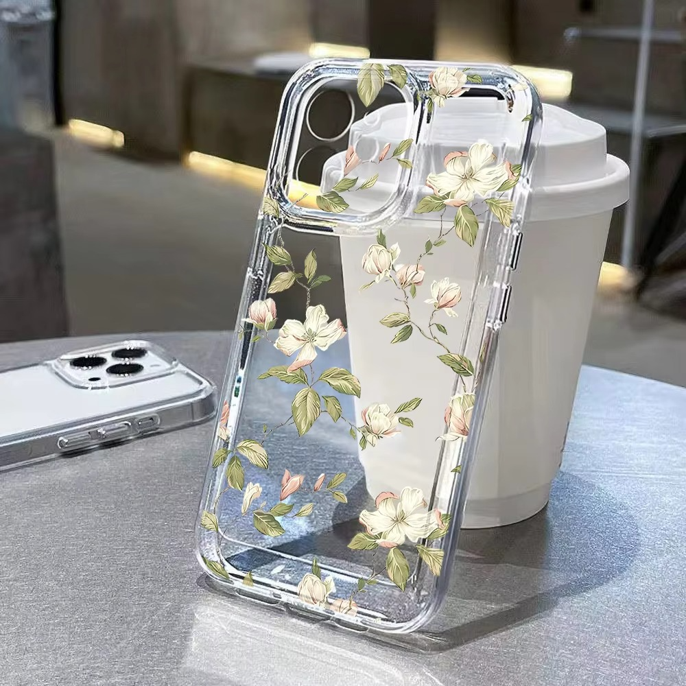 Luxury iPhone Case — Transparent Liquid Silicone Floral Shockproof Cover with Anti-Scratch Dustproof Non-Slip Lightweight Aesthetic Design