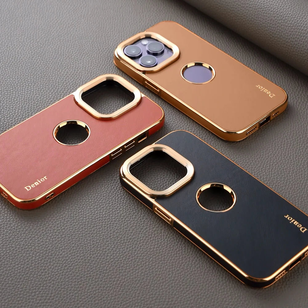 Luxury iPhone Genuine Leather Back Case — Shockproof Half-Wrapped Cover, Anti-Fingerprint Scratch-Resistant Design, Slim Non-Slip Premium Finish